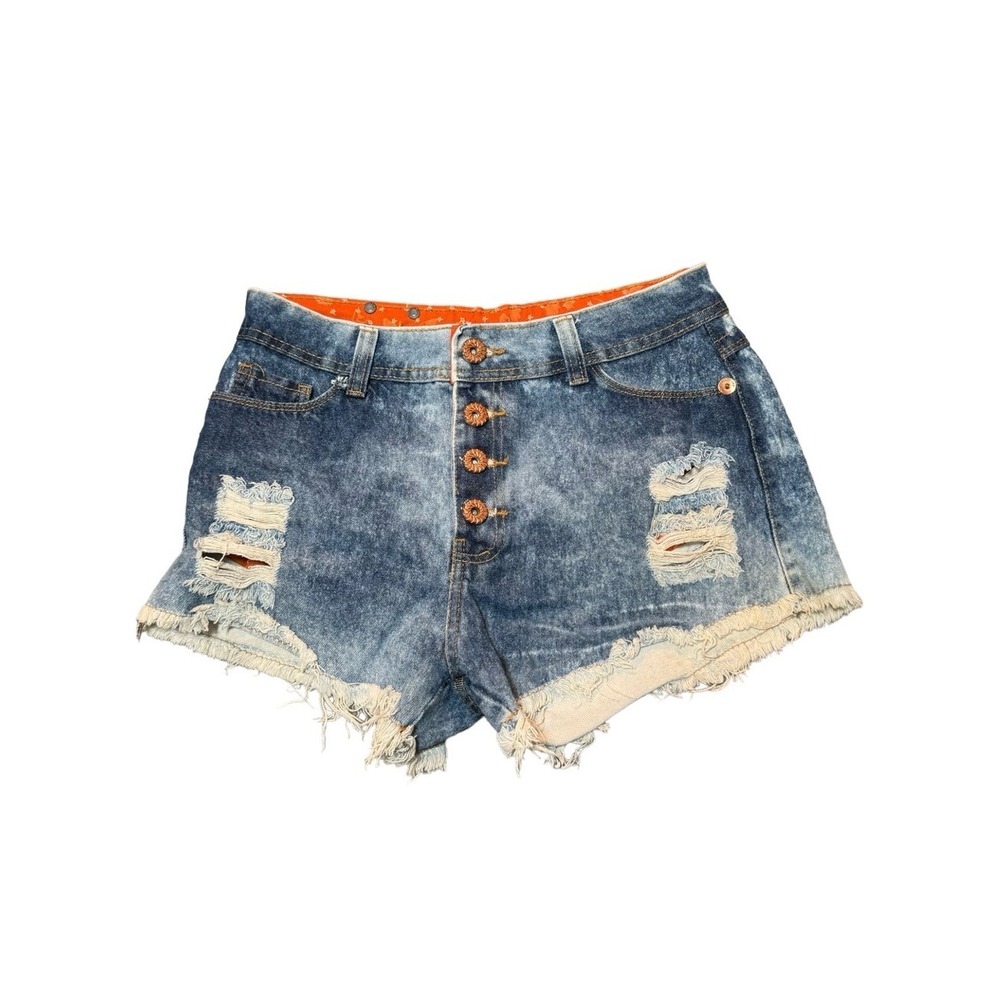 Jezzian Denim Distressed Button Fly‎ Blue Denim Jean Shorts